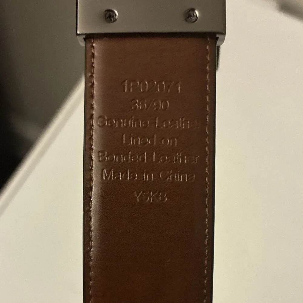 Perry‎ Ellis Men’s Dress Belt Black/Brown 35/90 Reversible Logo Metal Buckle